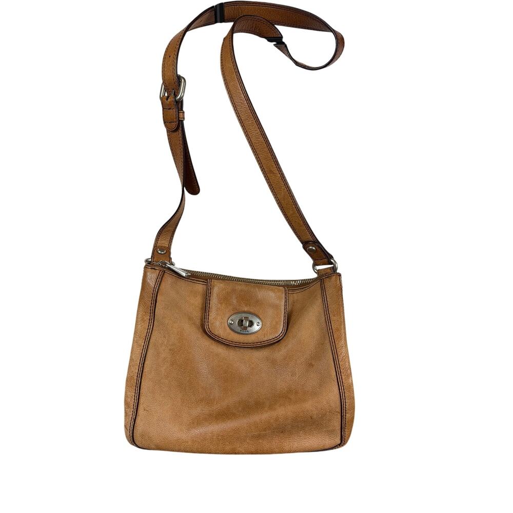 Fossil Brown Cowhide Leather Zip-Up Toggle Front Pocket Purse Made in Indonesia